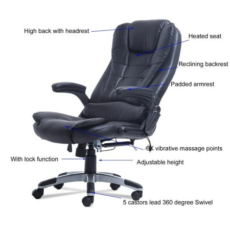 high back massaging black leather executive office chair with silver base 360 degree home office computer desk executive ergonomic height adjustable point gaming massage chair with heating function2 pcs black white high back massaging black leather executive office chair with silver base 360 degree home office computer desk executive ergonomic height adjustable point gaming massage chair with heating function2 pcs black white